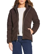 MICHAEL Michael Kors Quilted Stand Collar Hooded Water Resistant Zip Front Down Puffer Jacket