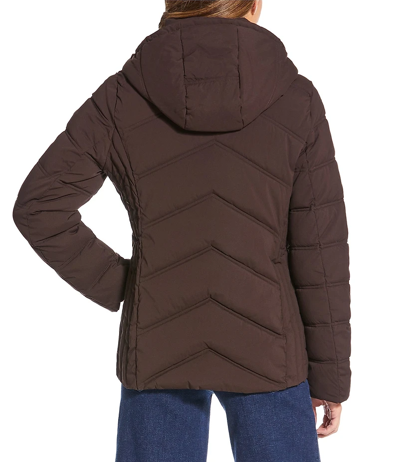 MICHAEL Michael Kors Quilted Stand Collar Hooded Water Resistant Zip Front Down Puffer Jacket