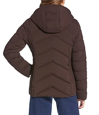 MICHAEL Michael Kors Quilted Stand Collar Hooded Water Resistant Zip Front Down Puffer Jacket