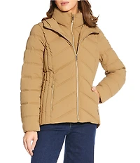 MICHAEL Michael Kors Quilted Stand Collar Hooded Water Resistant Zip Front Down Puffer Jacket