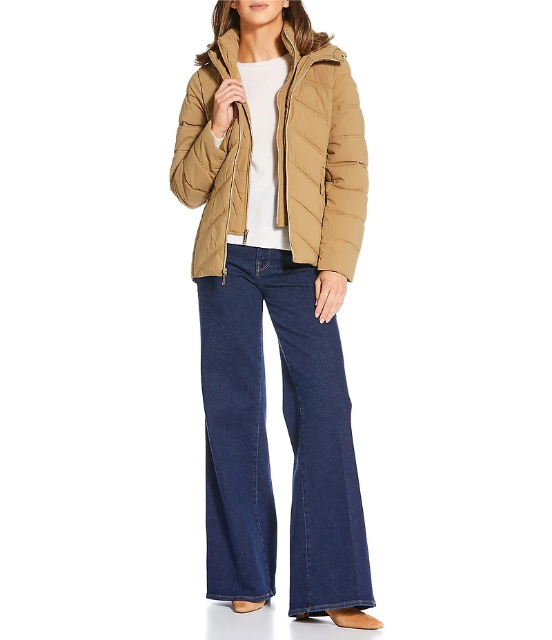 MICHAEL Michael Kors Quilted Stand Collar Hooded Water Resistant Zip Front Down Puffer Jacket