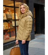 MICHAEL Michael Kors Quilted Stand Collar Hooded Water Resistant Zip Front Down Puffer Jacket