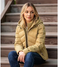 MICHAEL Michael Kors Quilted Stand Collar Hooded Water Resistant Zip Front Down Puffer Jacket