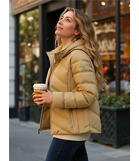 MICHAEL Michael Kors Quilted Stand Collar Hooded Water Resistant Zip Front Down Puffer Jacket