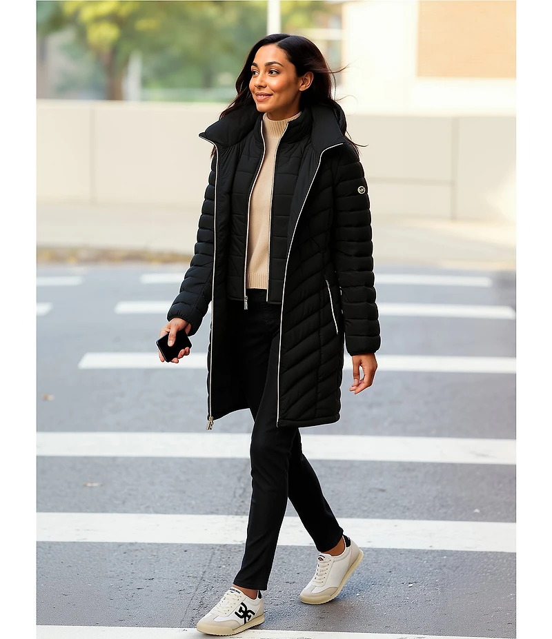 MICHAEL Michael Kors Quilted Stand Collar Zip Front Puffer Jacket