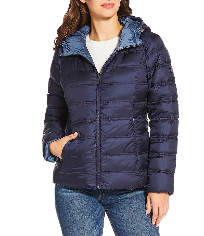 MICHAEL Michael Kors Reversible Feather Down Quilted Hooded Zip Front Puffer Jacket