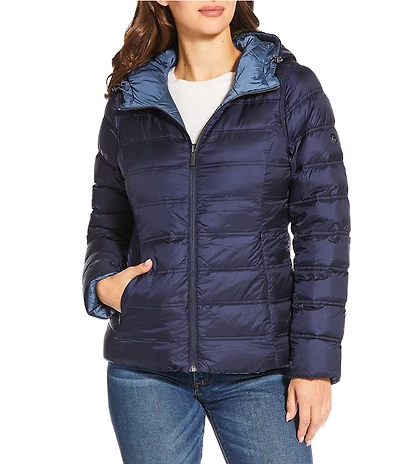 MICHAEL Michael Kors Reversible Feather Down Quilted Hooded Zip Front Puffer Jacket