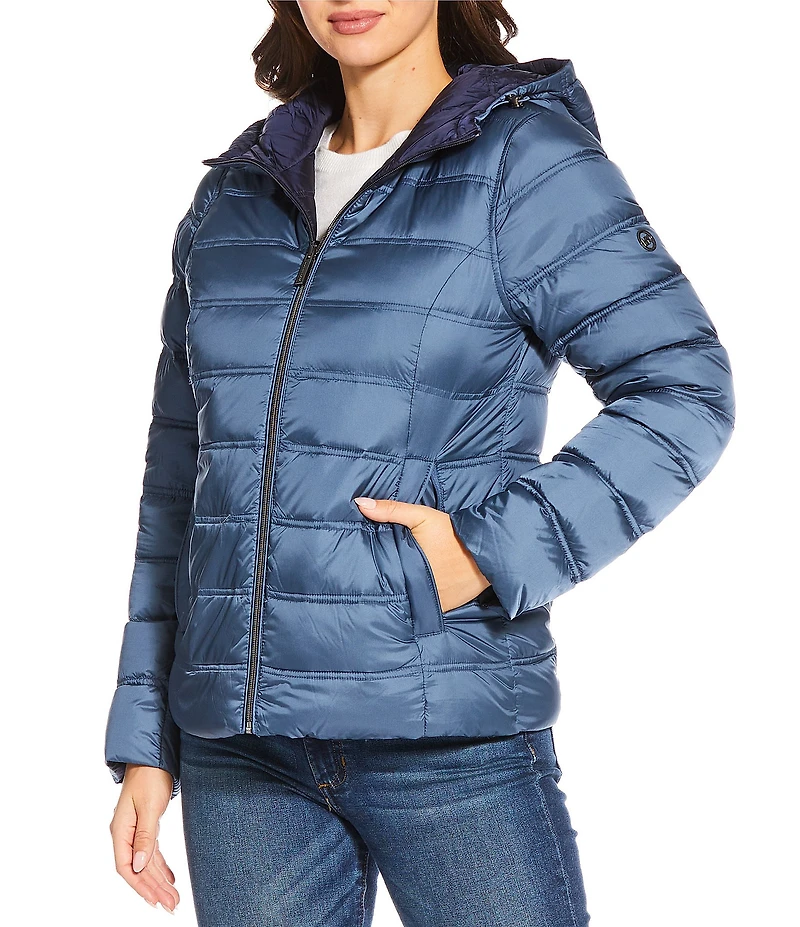 MICHAEL Michael Kors Reversible Feather Down Quilted Hooded Zip Front Puffer Jacket