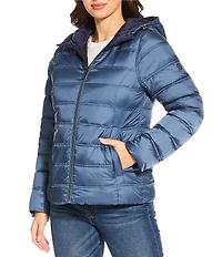 MICHAEL Michael Kors Reversible Feather Down Quilted Hooded Zip Front Puffer Jacket