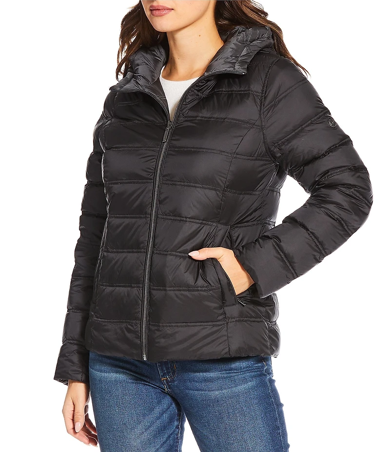 MICHAEL Michael Kors Reversible Feather Down Quilted Hooded Zip Front Puffer Jacket
