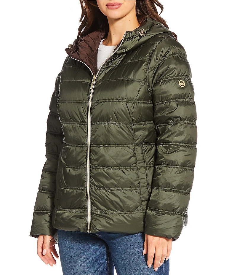 MICHAEL Michael Kors Reversible Feather Down Quilted Hooded Zip Front Puffer Jacket