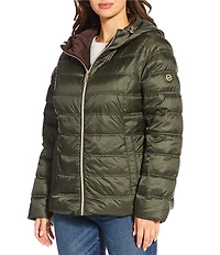 MICHAEL Michael Kors Reversible Feather Down Quilted Hooded Zip Front Puffer Jacket
