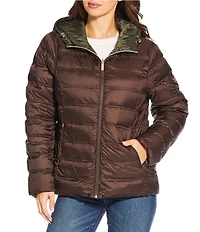 MICHAEL Michael Kors Reversible Feather Down Quilted Hooded Zip Front Puffer Jacket