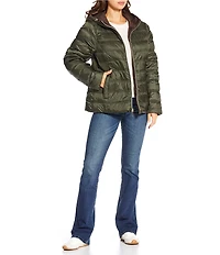MICHAEL Michael Kors Reversible Feather Down Quilted Hooded Zip Front Puffer Jacket