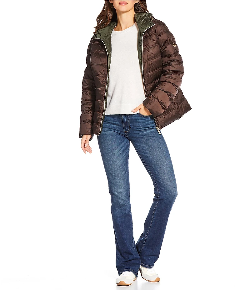 MICHAEL Michael Kors Reversible Feather Down Quilted Hooded Zip Front Puffer Jacket