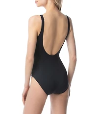 MICHAEL Michael Kors Solid Scoop Neck Grommet Lace-Up Tank One Piece Swimsuit