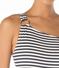 MICHAEL Michael Kors St. Tropez Stripe One Shoulder Moderate Coverage One Piece Swimsuit