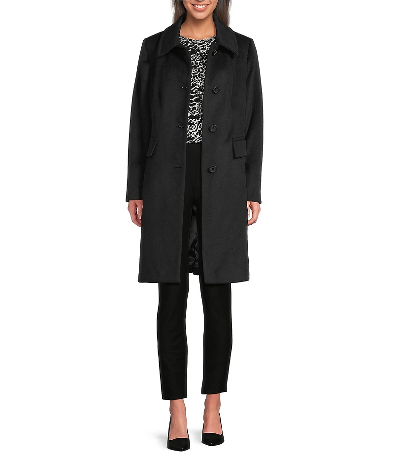 MICHAEL Michael Kors Wool Blend Faux Fur Trim Peter Pan Stand Collar Button Front Peacoat