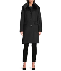 MICHAEL Michael Kors Wool Blend Faux Fur Trim Peter Pan Stand Collar Button Front Peacoat