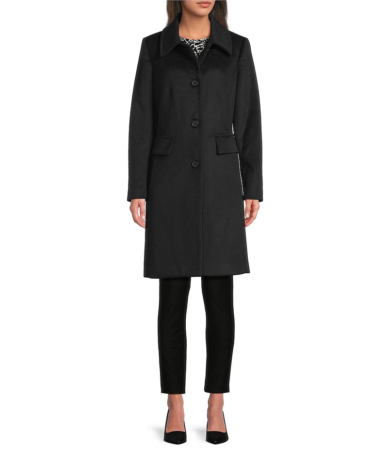 MICHAEL Michael Kors Wool Blend Faux Fur Trim Peter Pan Stand Collar Button Front Peacoat