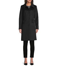 MICHAEL Michael Kors Wool Blend Faux Fur Trim Peter Pan Stand Collar Button Front Peacoat