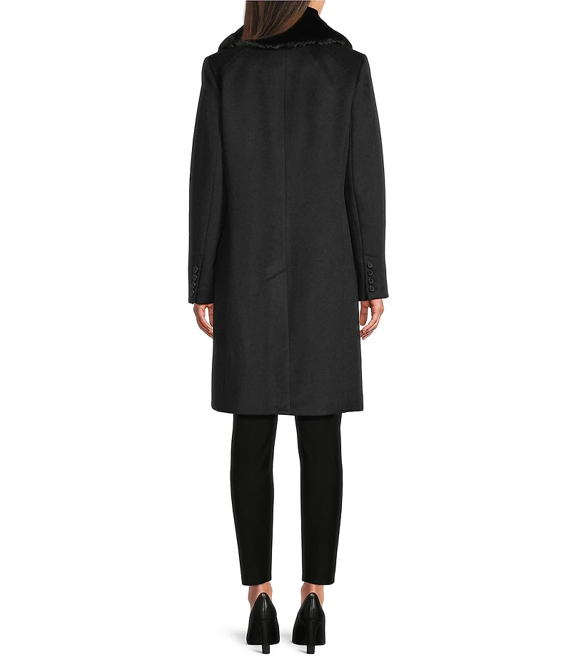 MICHAEL Michael Kors Wool Blend Faux Fur Trim Peter Pan Stand Collar Button Front Peacoat