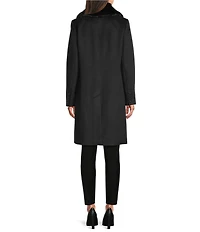 MICHAEL Michael Kors Wool Blend Faux Fur Trim Peter Pan Stand Collar Button Front Peacoat