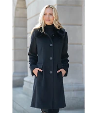 MICHAEL Michael Kors Wool Blend Faux Fur Trim Peter Pan Stand Collar Button Front Peacoat