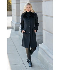 MICHAEL Michael Kors Wool Blend Faux Fur Trim Peter Pan Stand Collar Button Front Peacoat