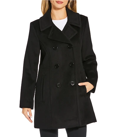 MICHAEL Michael Kors Wool Blend Notch Lapel Button Front Double Breasted Peacoat