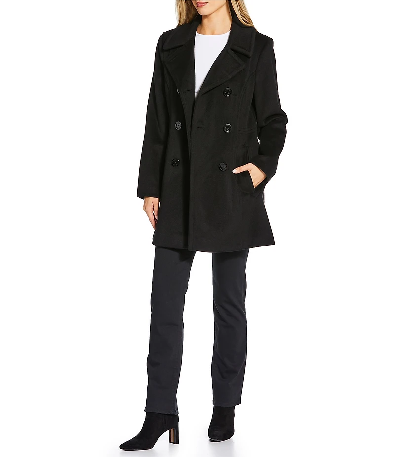 MICHAEL Michael Kors Wool Blend Notch Lapel Button Front Double Breasted Peacoat