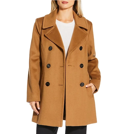 MICHAEL Michael Kors Wool Blend Notch Lapel Button Front Double Breasted Peacoat
