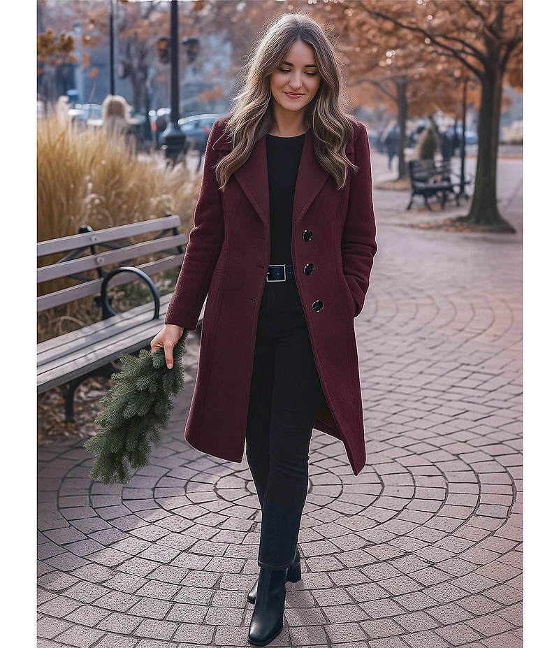 MICHAEL Michael Kors Wool Blend Notch Lapel Button Front Peacoat