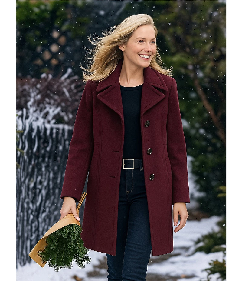 MICHAEL Michael Kors Wool Blend Notch Lapel Button Front Peacoat