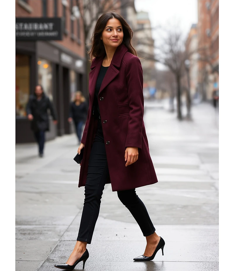 MICHAEL Michael Kors Wool Blend Notch Lapel Button Front Peacoat