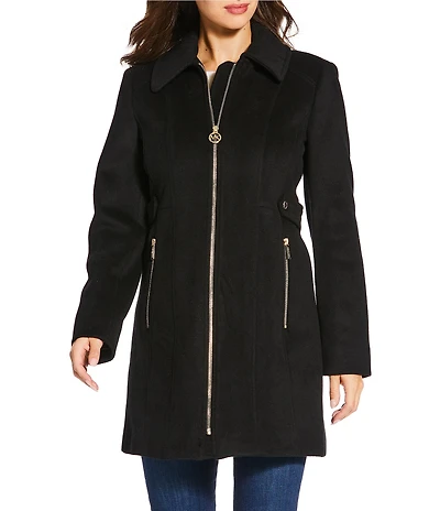 MICHAEL Michael Kors Wool Blend Point Collar Zip Front Coat