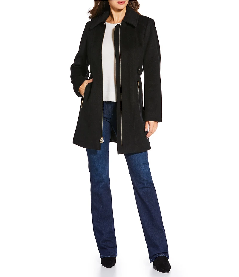 MICHAEL Michael Kors Wool Blend Point Collar Zip Front Coat