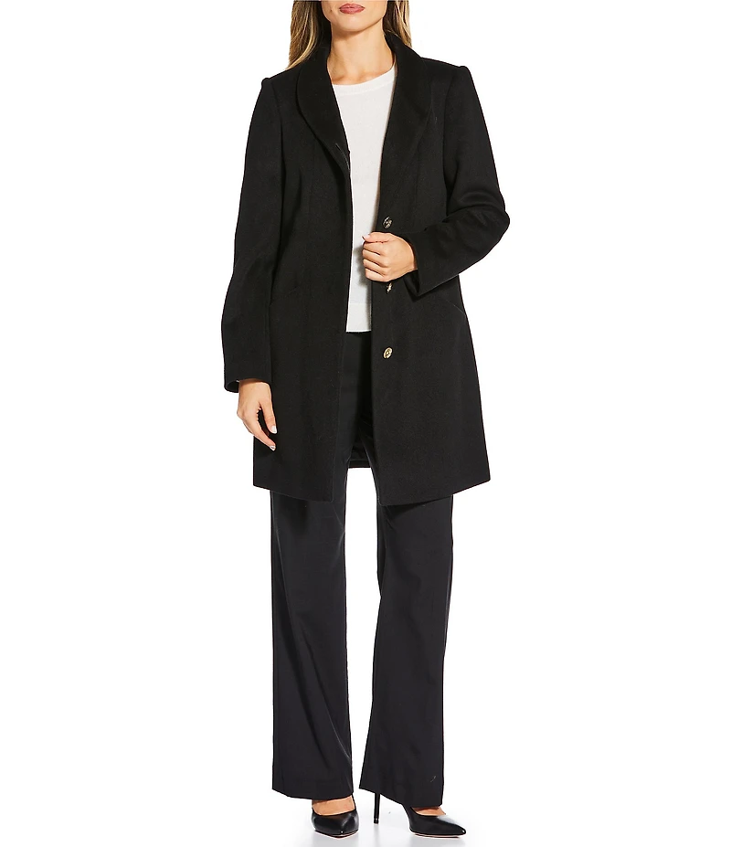 MICHAEL Michael Kors Wool Blend Tulip Collar Semi Fitted Button Front Single Breasted Coat