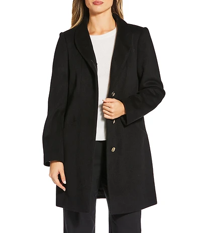MICHAEL Michael Kors Wool Blend Tulip Collar Semi Fitted Button Front Single Breasted Coat