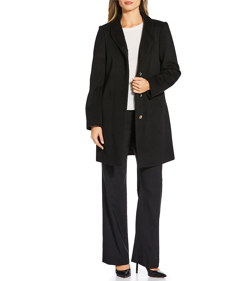 MICHAEL Michael Kors Wool Blend Tulip Collar Semi Fitted Button Front Single Breasted Coat