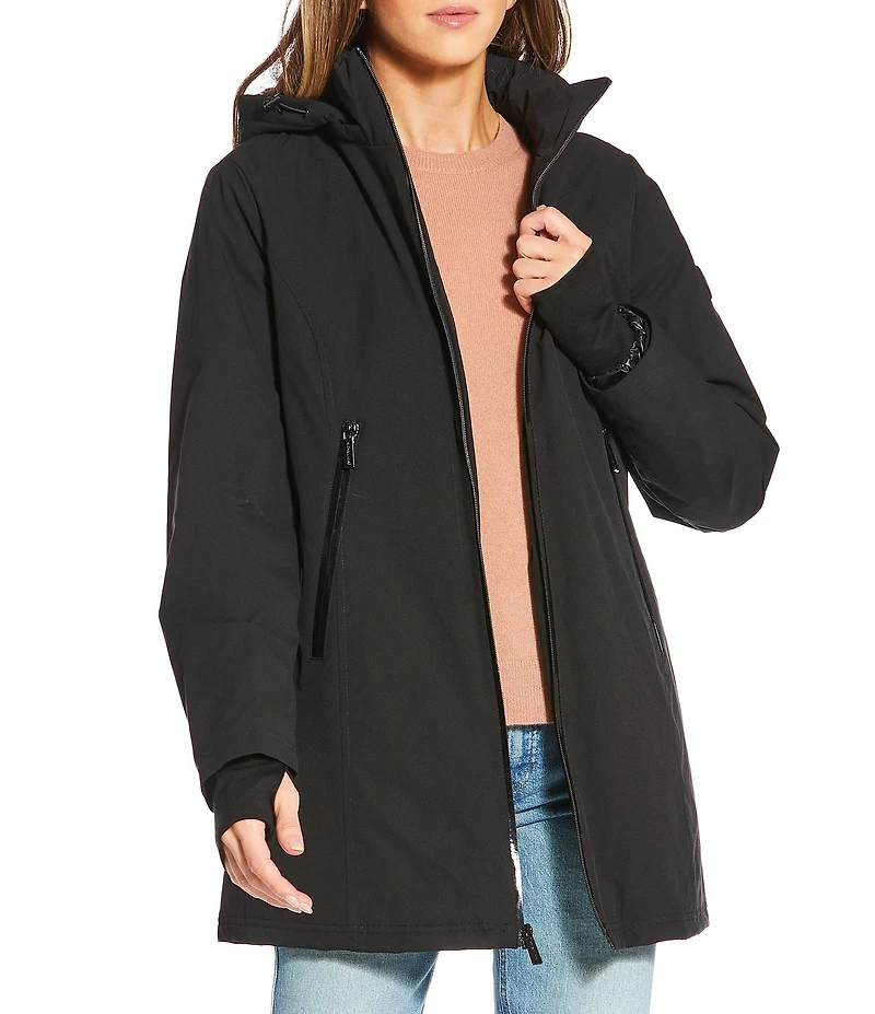 MICHAEL Michael Kors Woven Removable Hooded Stand Collar Water Resistant Zip Front Anorak Jacket