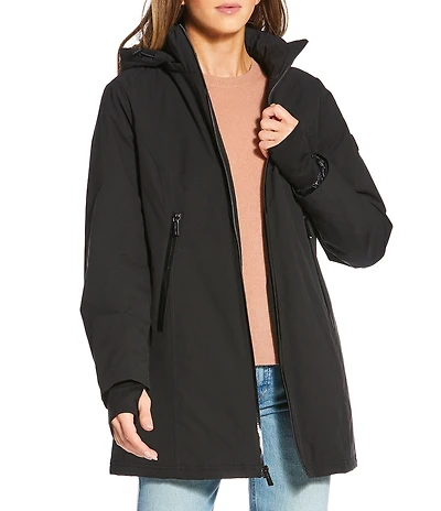 MICHAEL Michael Kors Woven Removable Hooded Stand Collar Water Resistant Zip Front Anorak Jacket