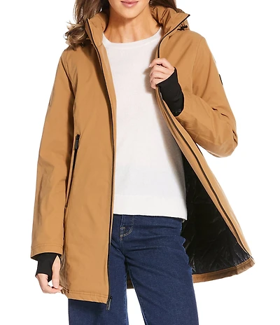 MICHAEL Michael Kors Woven Removable Hooded Stand Collar Water Resistant Zip Front Anorak Jacket