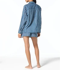 MICHEAL Michael Kors Stripe Point Collar Long Sleeve Button Front Cover Up Shirt