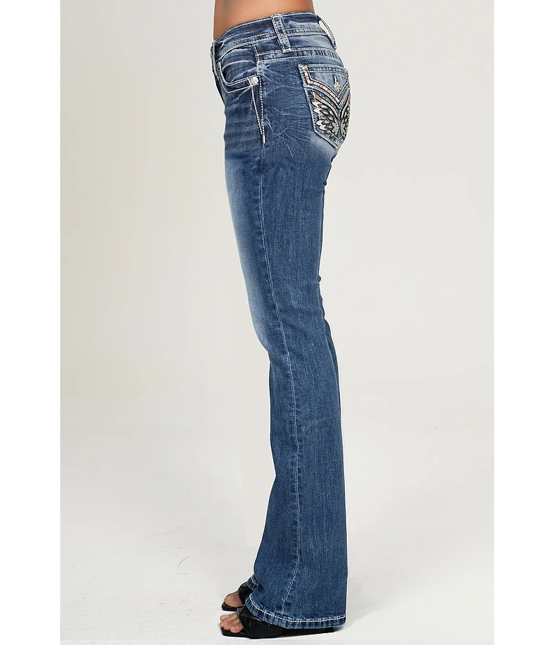 Miss Me Mid Rise Bootcut Butterfly Pocket Jeans