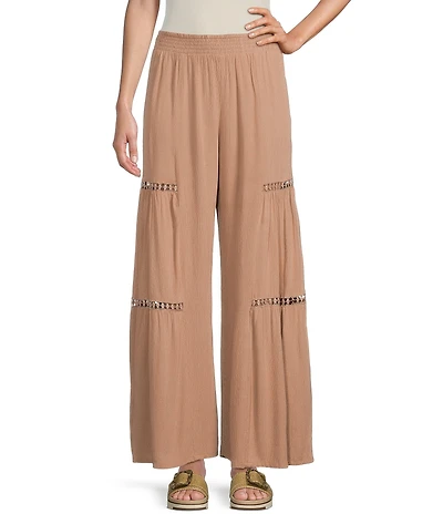 Angie Mid Rise Lace Side Trim Wide Leg Pull-On Pants