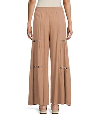 Angie Mid Rise Lace Side Trim Wide Leg Pull-On Pants