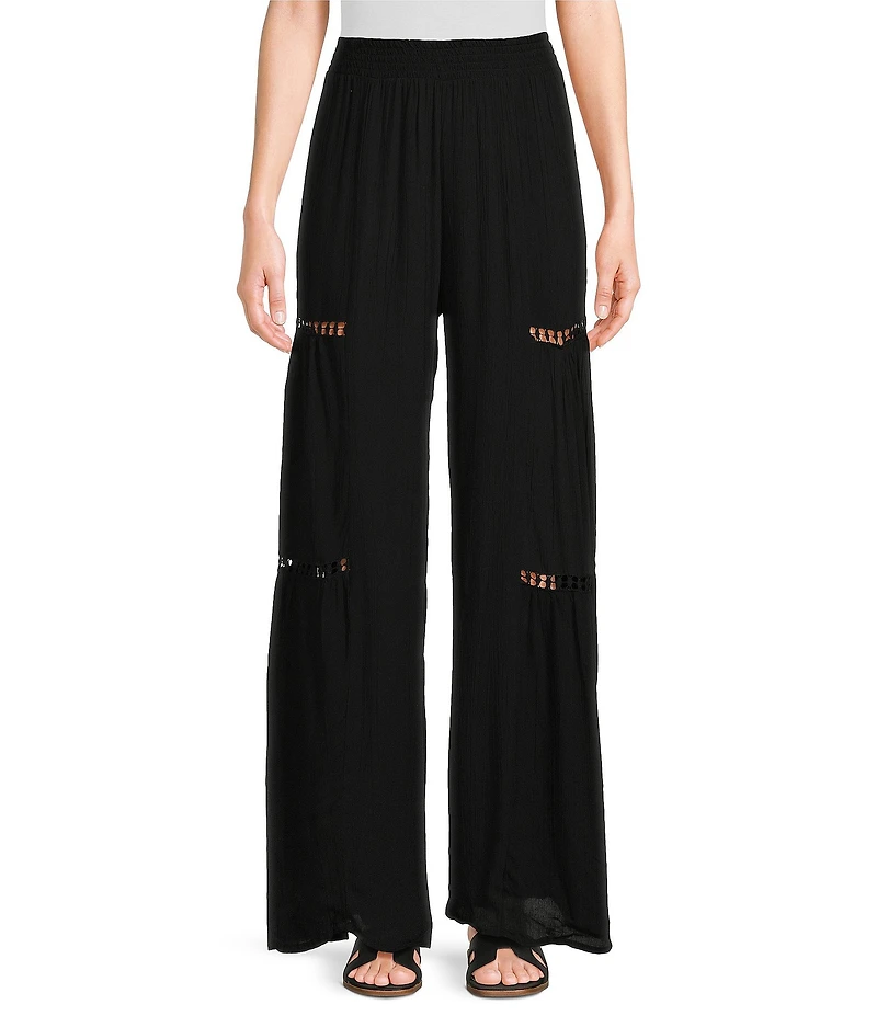 Angie Mid Rise Lace Side Trim Wide Leg Pull-On Pants