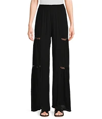 Angie Mid Rise Lace Side Trim Wide Leg Pull-On Pants