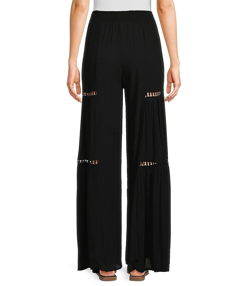 Angie Mid Rise Lace Side Trim Wide Leg Pull-On Pants